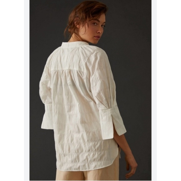 Anthropologie Textured Cotton Peasant Blouse Ivory Boho Minaminlist Relaxed Top - Picture 3 of 16